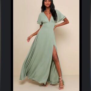 Lulu's Sage Green Flutter Sleeve Dress